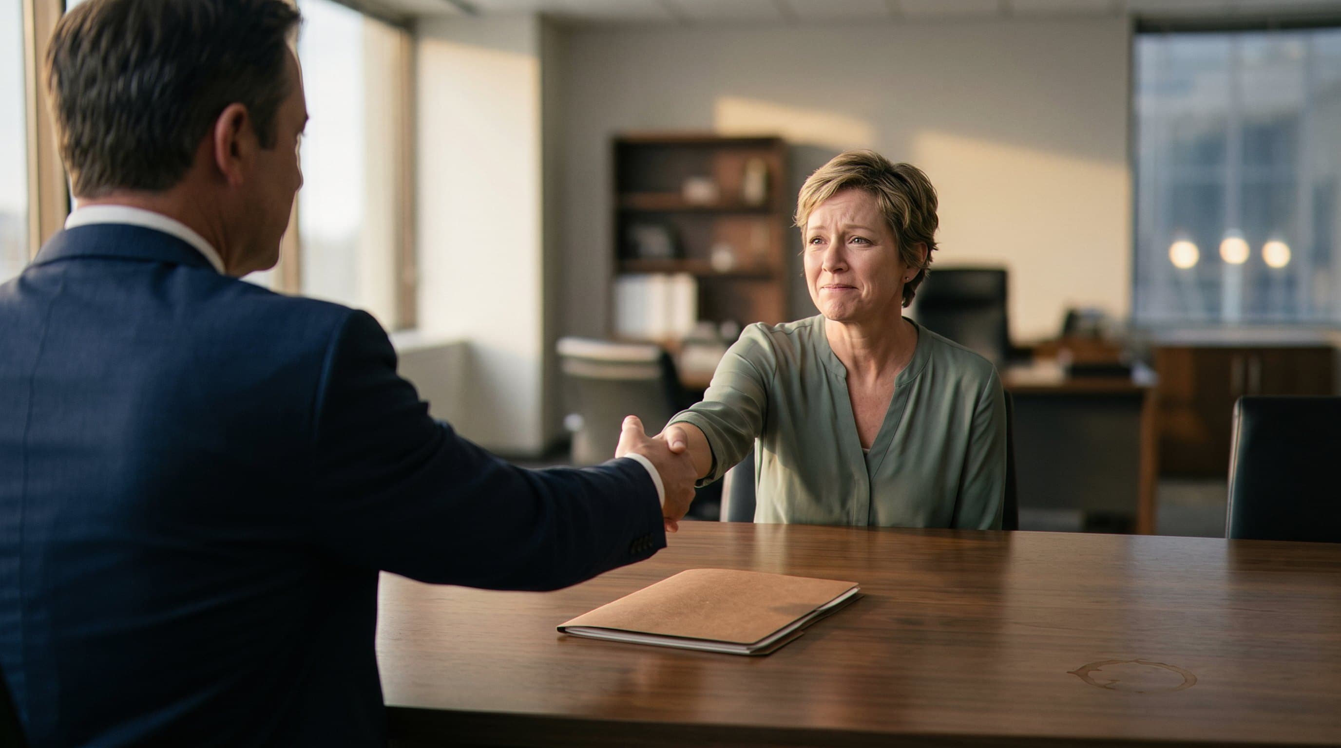 Attorney and client in firm consultation meeting