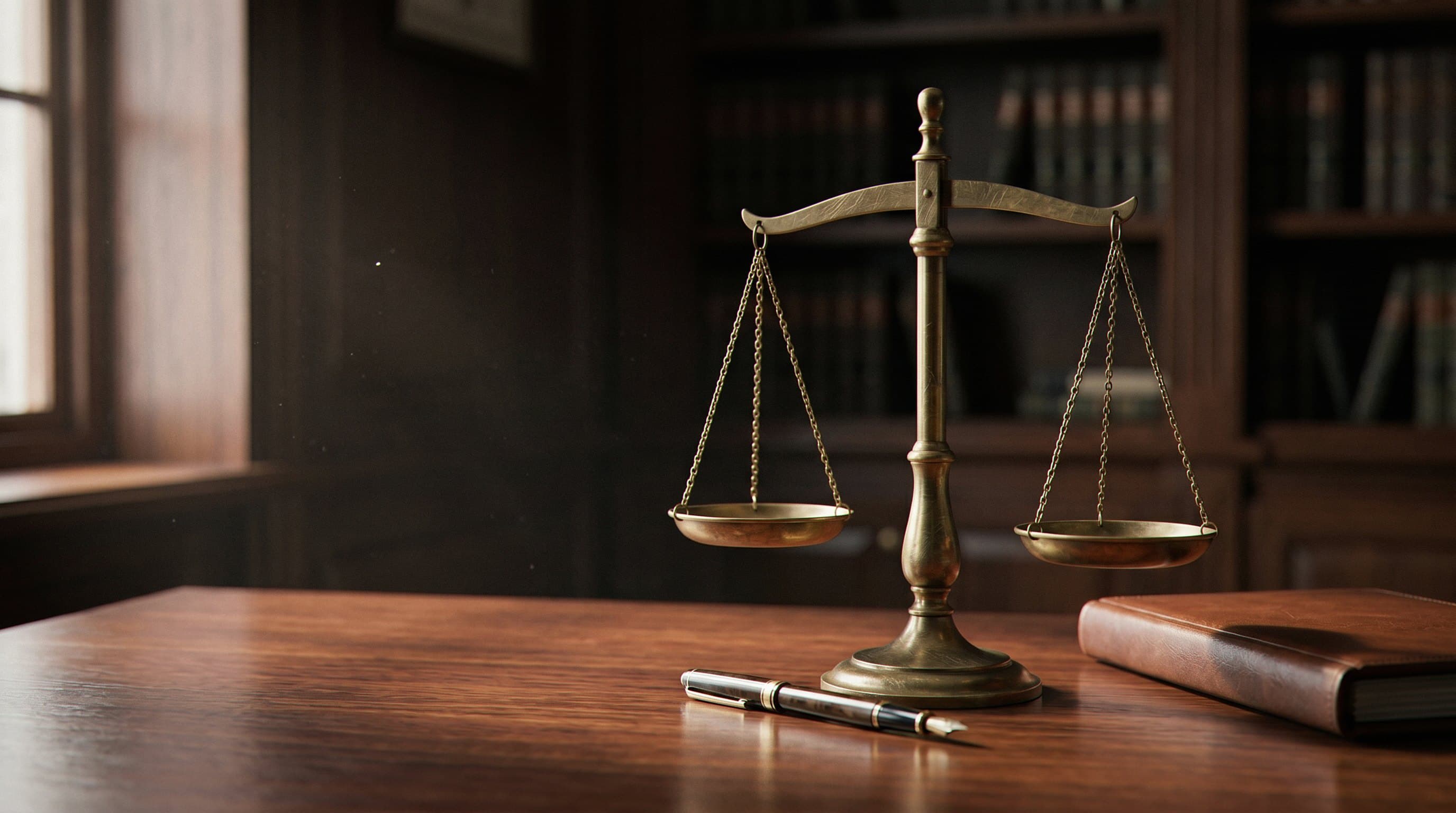 Scales of justice in law office setting